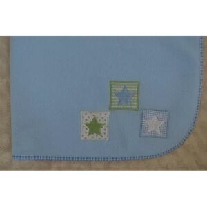 Little Wonders Star Baby Blanket Blue White Green Plaid Trim Fleece Security